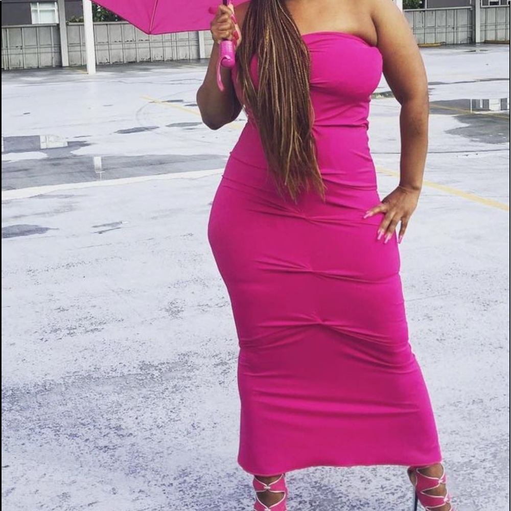 Fitted Tube Dress with Rouge down the front.